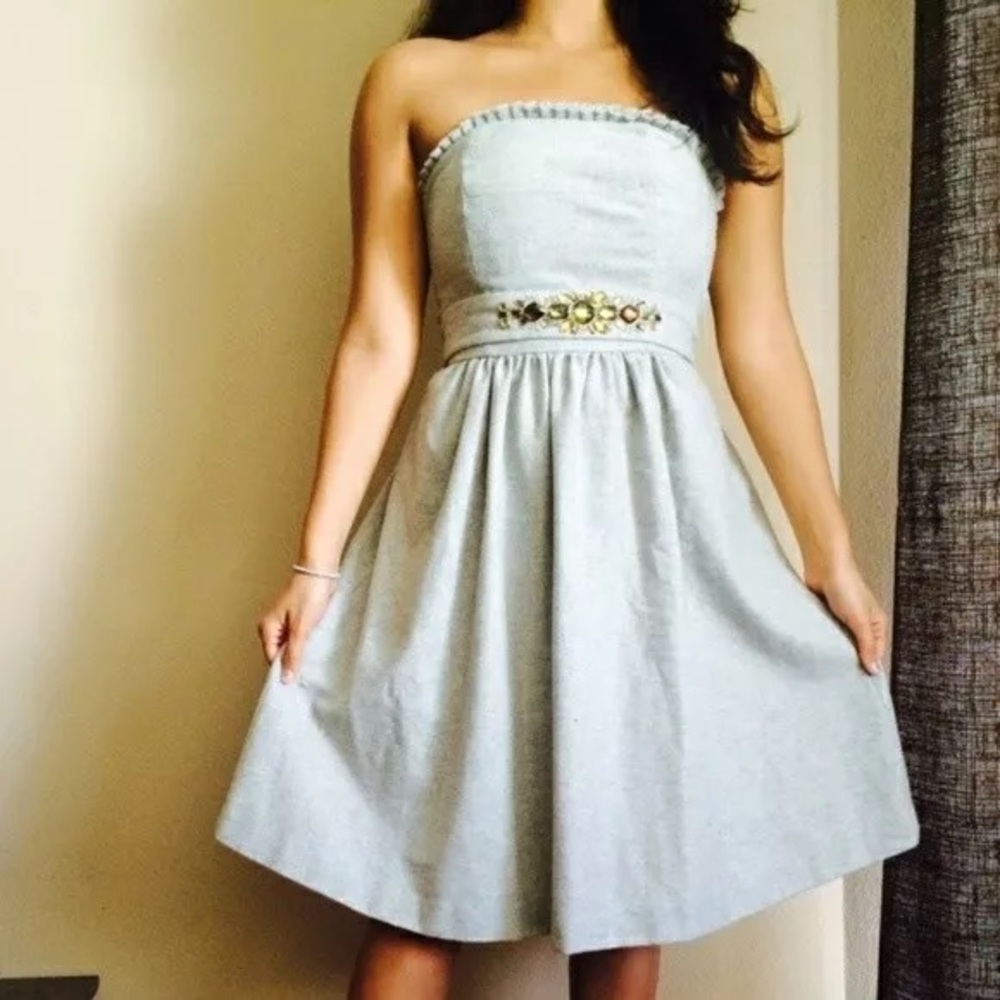 Banana Republic Gray Wool Strapless Dress Jewel Embellished Belt size 6 …